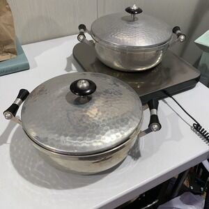 Vtg MMM Madrid Metal Manufacturers Hammered Aluminum Pots With Lids- Spain Set/2